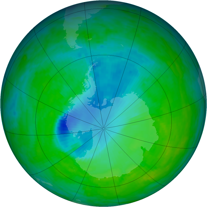 Antarctic ozone map for 08 December 1992